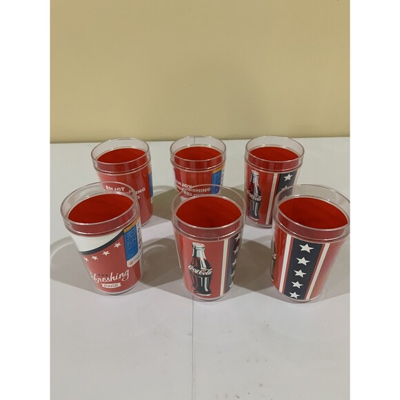 Coca Cola  Set of 6 Double Wall Tumblers Plastic Cups Glasses 16 Ounce . 5.5" - Picture 1 of 3